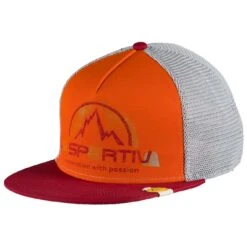 La Sportiva LS Trucker Hat -ClimbPro Store la sportiva climbing clothing LS trucker hat front chilli pumpkin